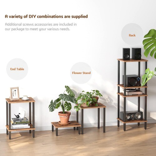 End Table, 2 Piece Set, Side Table, Nightstand, 2 Storage Shelves