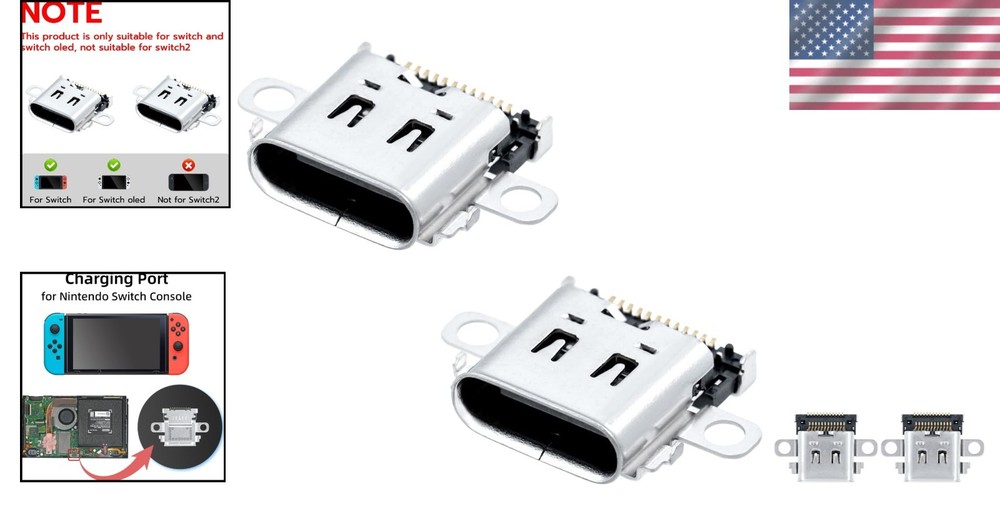Compact USB C Charging Ports for Nintendo Switch - 2 Pack Durable Connectors