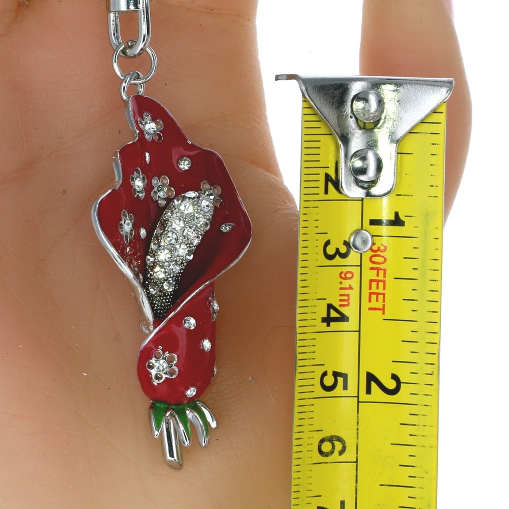 Red Rose Enamel Rhinestone Charm Keychain Keyring
