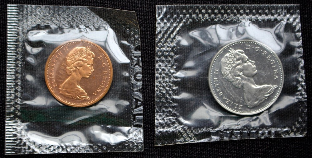 1966 CANADA 1 CENT & 5 CENT PROOF-LIKE COINS - Cut from Set
