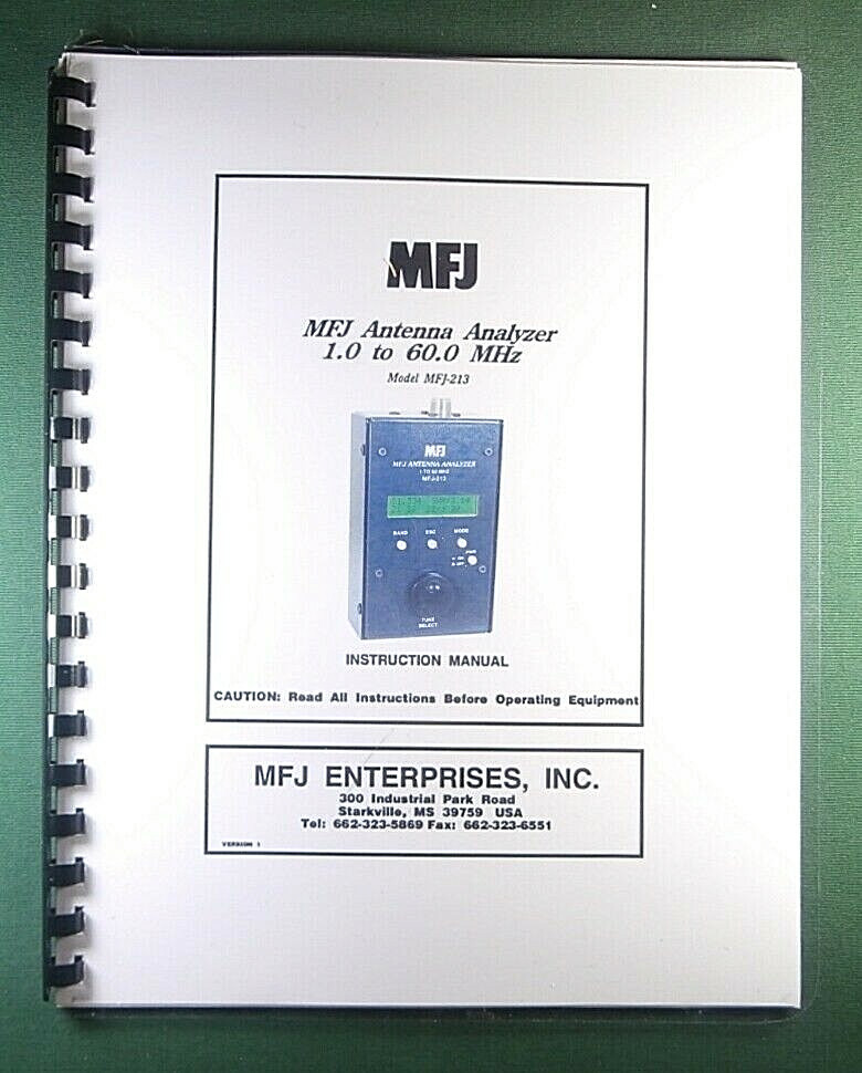 MFJ 213 Antenna Analyzer Instruction Manual: w/Clear Protective Covers!