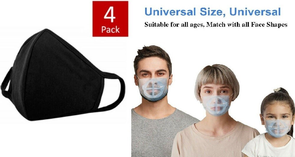 8 PCS 3D Face Mask Bracket & 4 Pcs Double Layer Black Reusable Face Mask