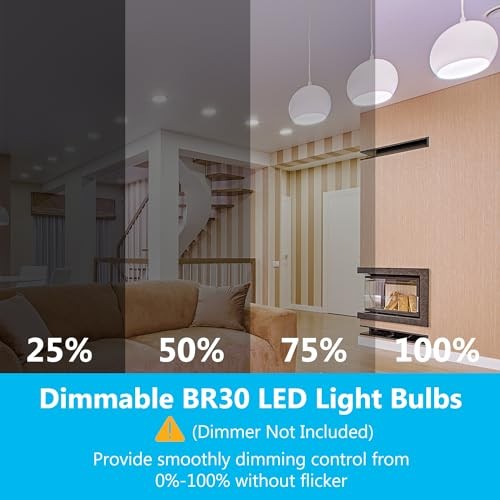 BR30 LED Light Bulbs Indoor Flood Light - 6 Pack 5000k Daylight White