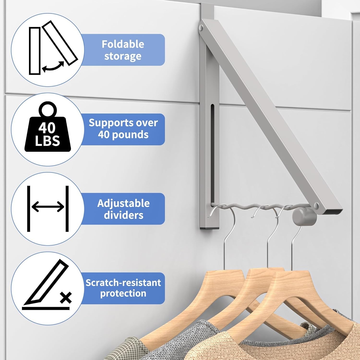 Foldable Over-The-Door Clothes Drying Rack - Space Saving in Warm Gray