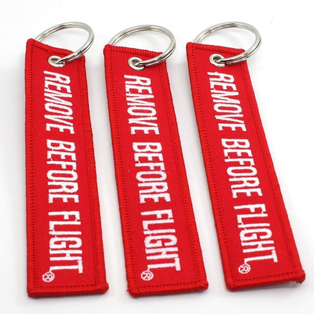 REMOVE BEFORE FLIGHT KEYCHAIN - RED/white QTY= 3 TAGS - FLAG PILOT CREW KEY