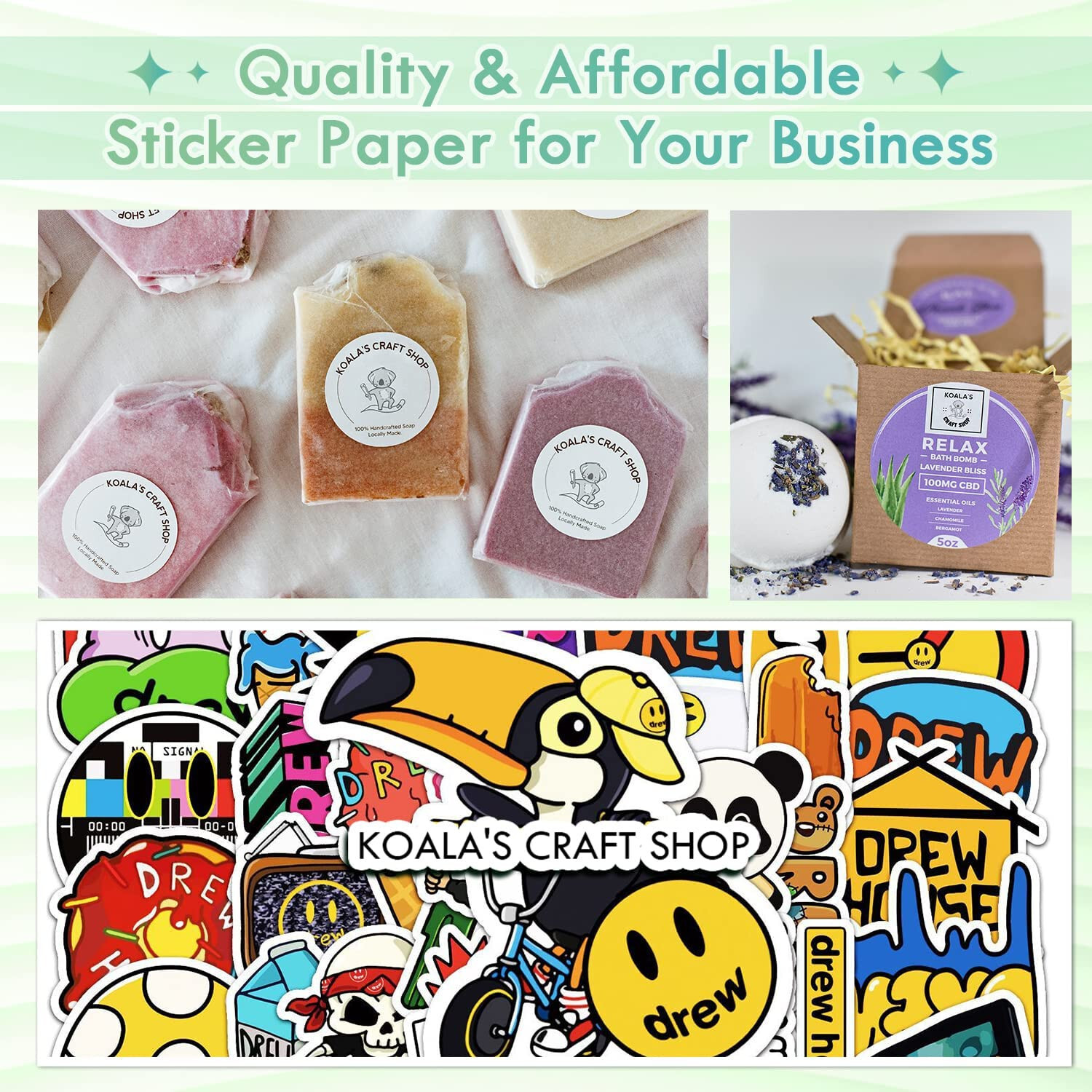 100 Bulk Koala Printable Vinyl Sticker Paper Waterproof Matt White Inkjet Cricut