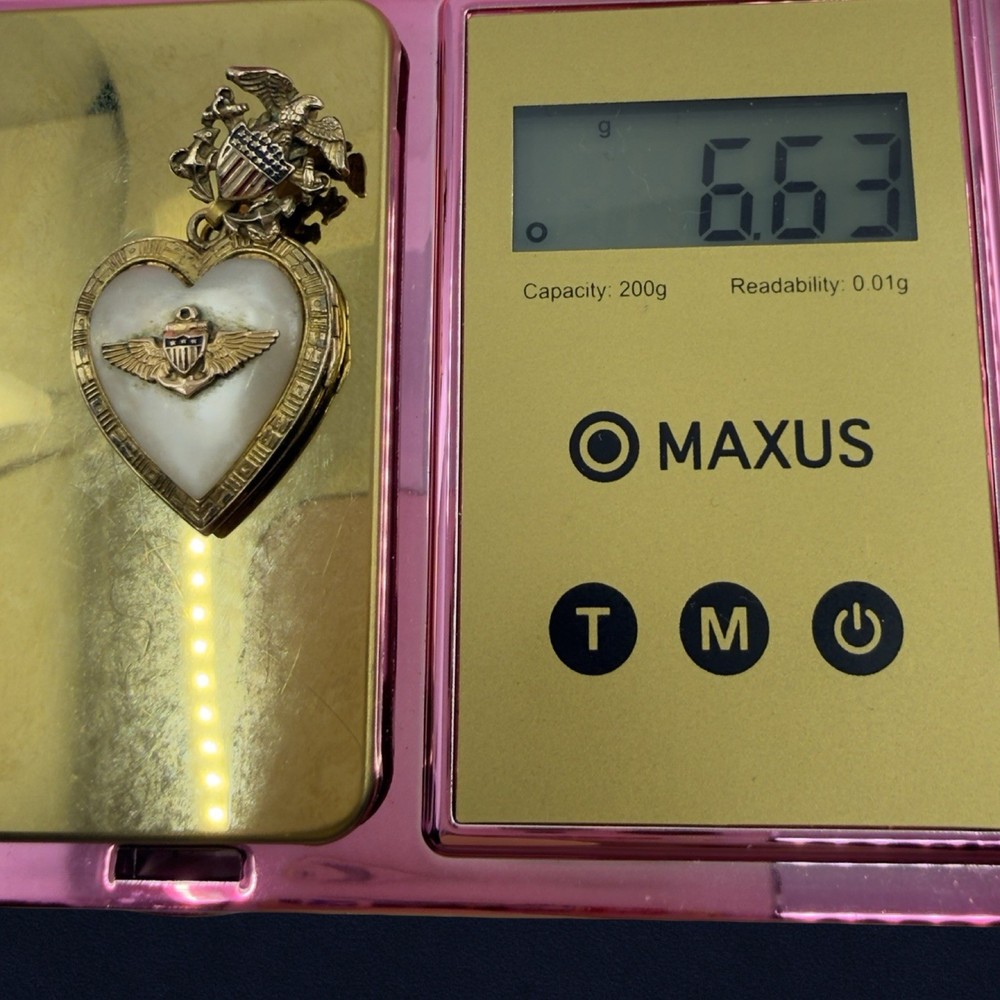 WWII Air Force Navy 10K G.F GOLD Sweetheart Heart LOCKET Pendant Watch Charm Fob