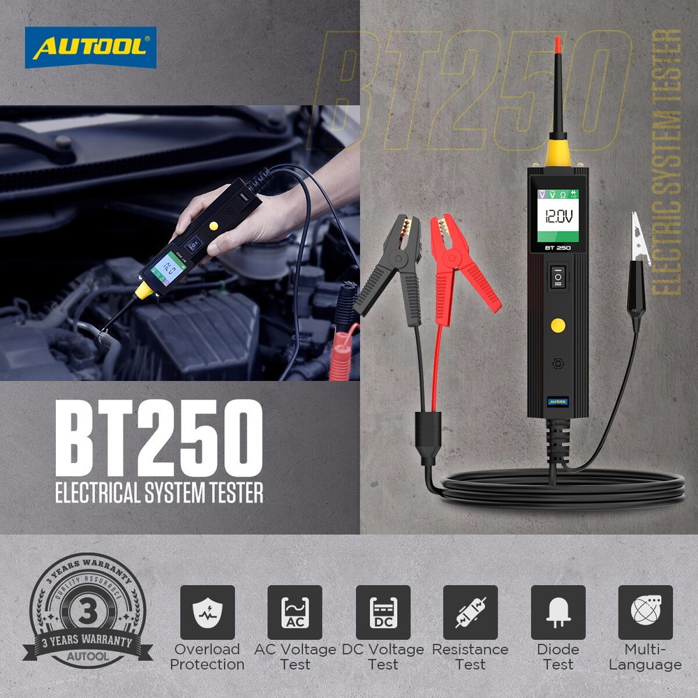 AUTOOL 6-30V 12V Car Circuit Tester Probe Multimeter Electrical System Analyzer
