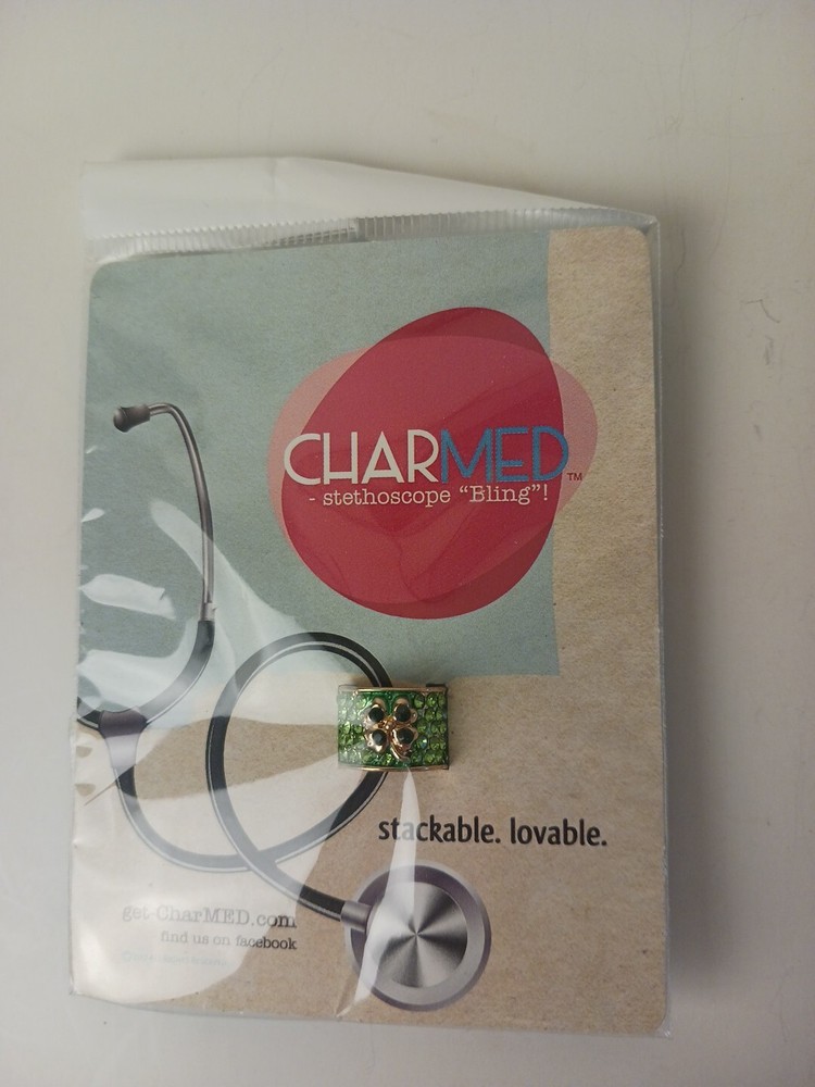 CharMED Stackable Personalize Stethoscope Bling Charm | Lucky 4 Leaf Clover