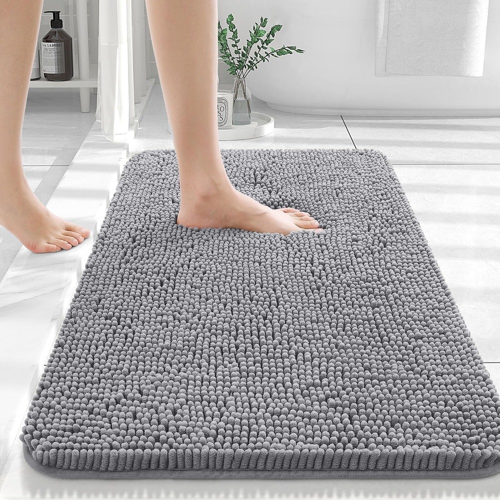 30x20, Extra Soft Absorbent Chenille Bath Rugs, Grey