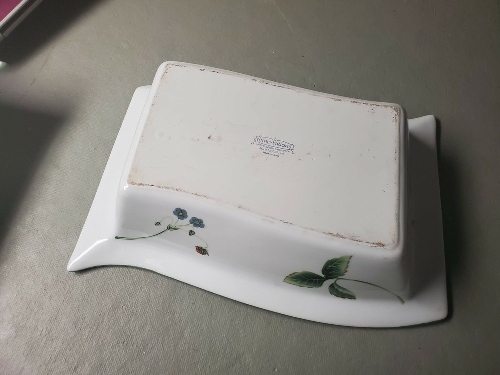 2 TEMP-TATIONS Bakeware Casserole Dishes Stand Dragonfly Fruit TEMPTATION