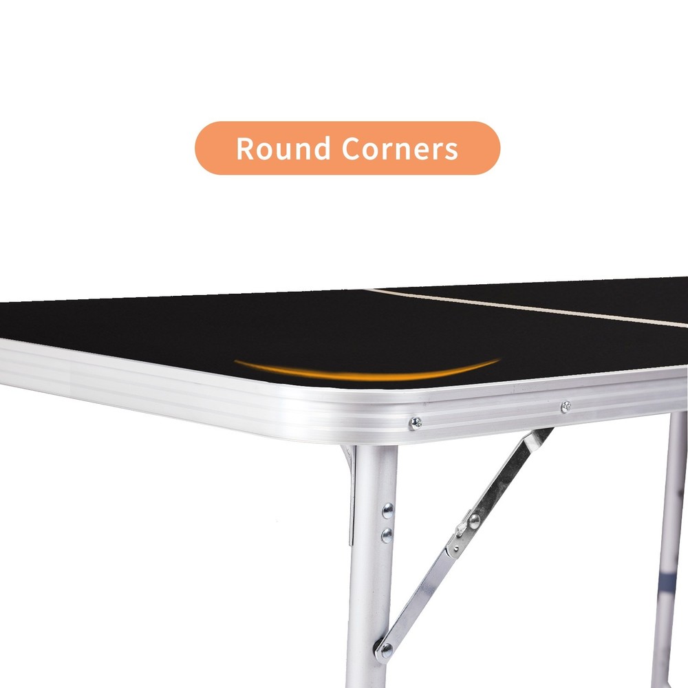 Folding Camping Table 6ft - Adjustable Height, Aluminum & Black Patio Table