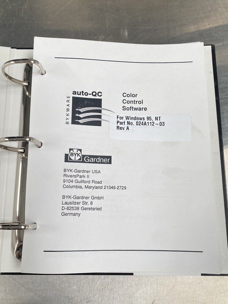 Gardner Auto-Qc Color Control Software For Window 95 NT - Users Guide / Manual