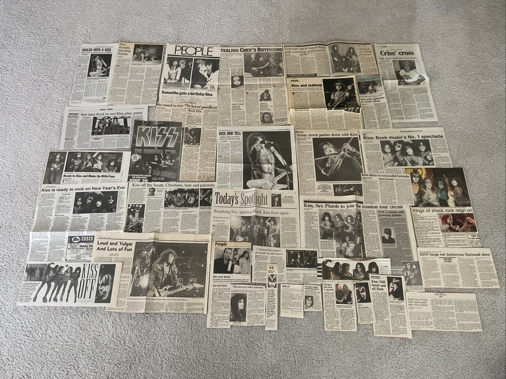 KISS VINTAGE 1987 - 2010 NEWSPAPER CLIPPINGS LOT GENE SIMMONS PAUL STANLEY ACE