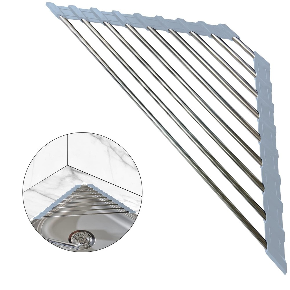 2 Pack Stainless Steel Sink Rack Multi-Function Roll Up Drying Rack for Sink ...