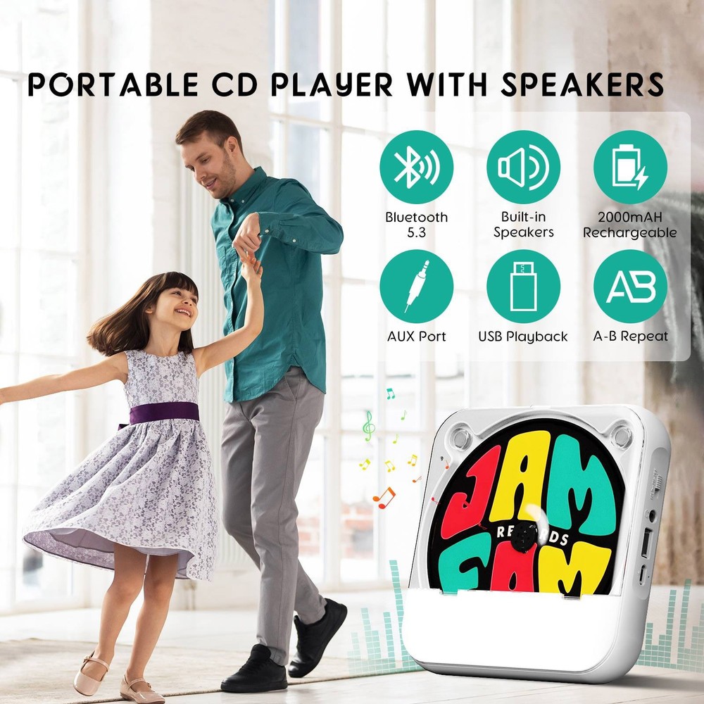 5V2A BT 5.3 Portable CD Player CD/USB/3.5mm AUX Multi-function Audio Equipment