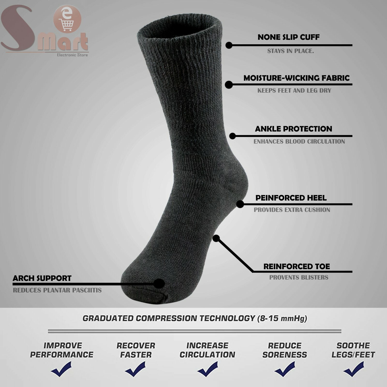 Mens Womens Physician Approved Heath Diabetic Crew Circulatory Socks Black 9-15