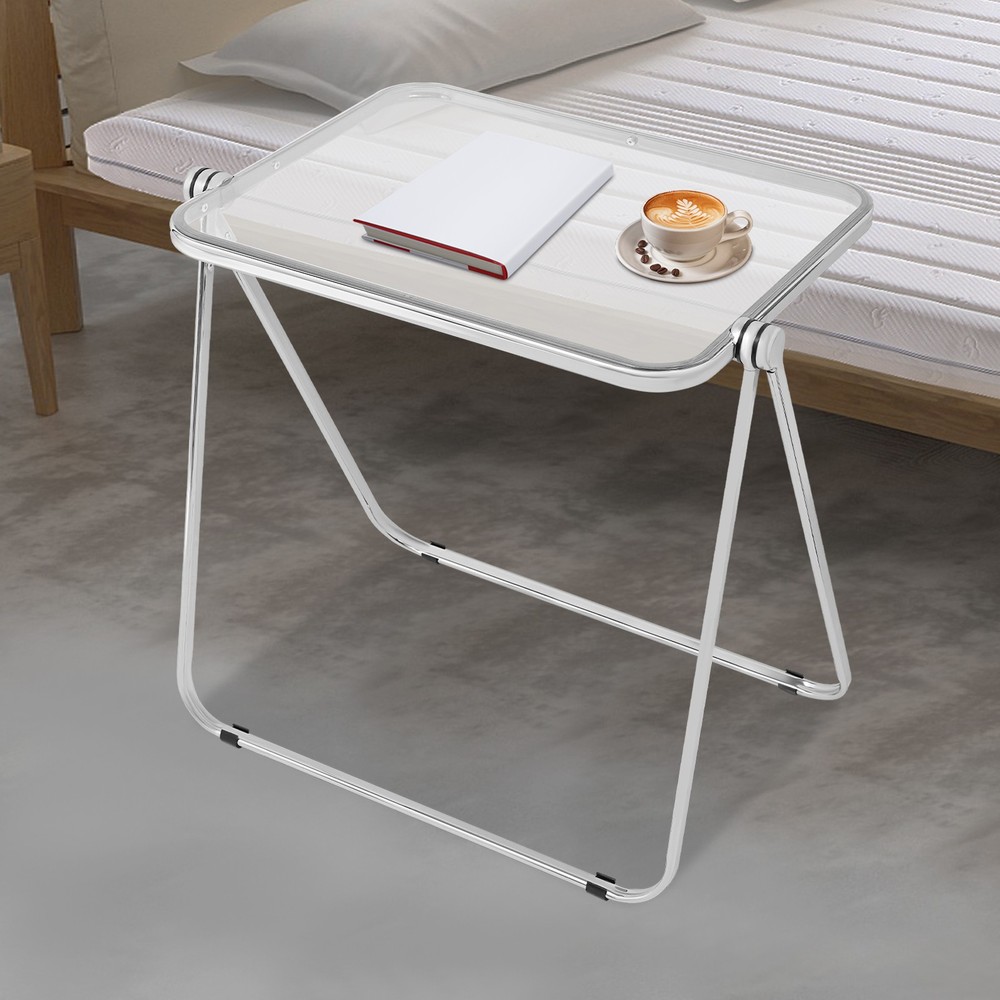 Clear Foldable Side Table Tiny Desk for Home Office, Small Computer Desk