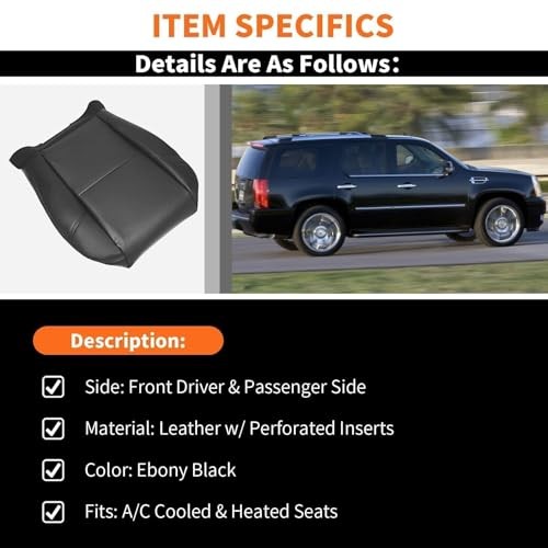 2 PCS Seat Covers Compatible with Escalade 2007-2014 Driver & Black Bottom