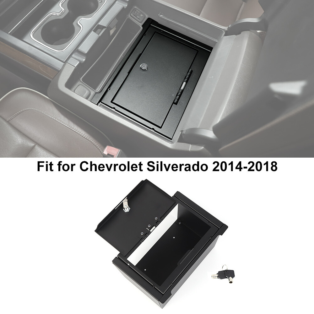 Locking Car Safe Box Armrest Console Insert Case W/Key For Chevy Silverado 2014+