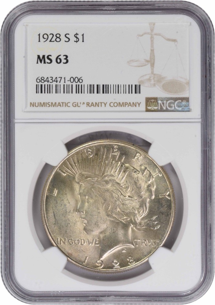 1928-S Peace Silver Dollar MS63 NGC