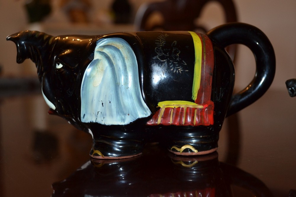 Vintage Redware Pottery Elephant 4 Piece Tea Set