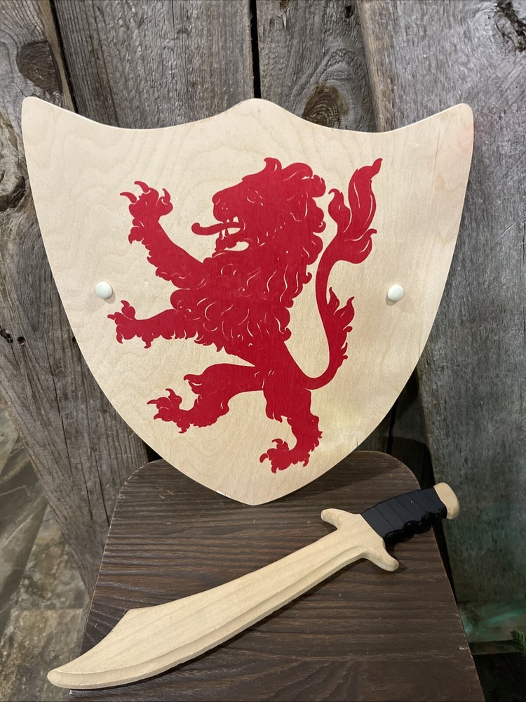 Wooden Lion Shield And Sword