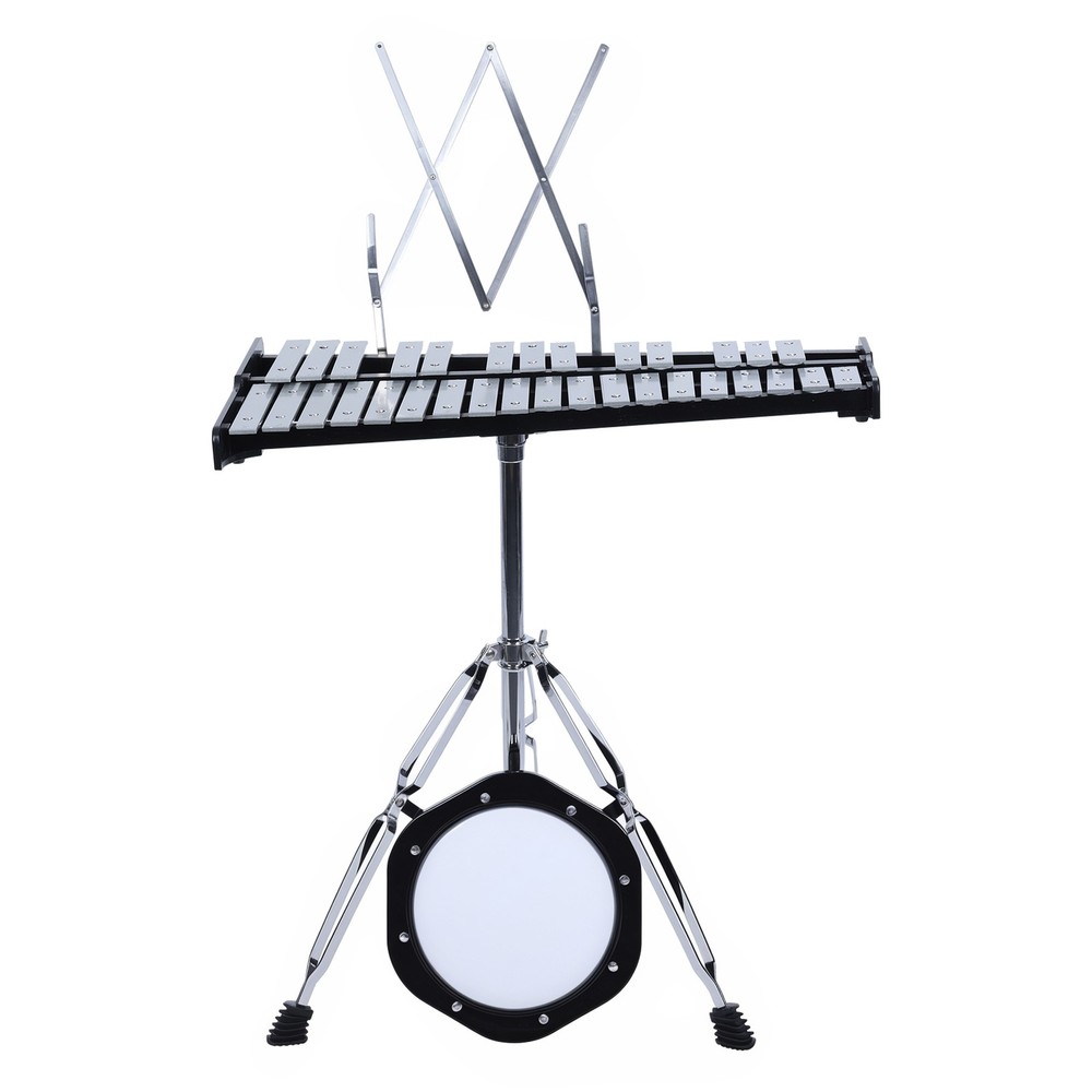 32 Notes Glockenspiel Xylophone Bell Kit with Mallets, Stand & Practice Pad