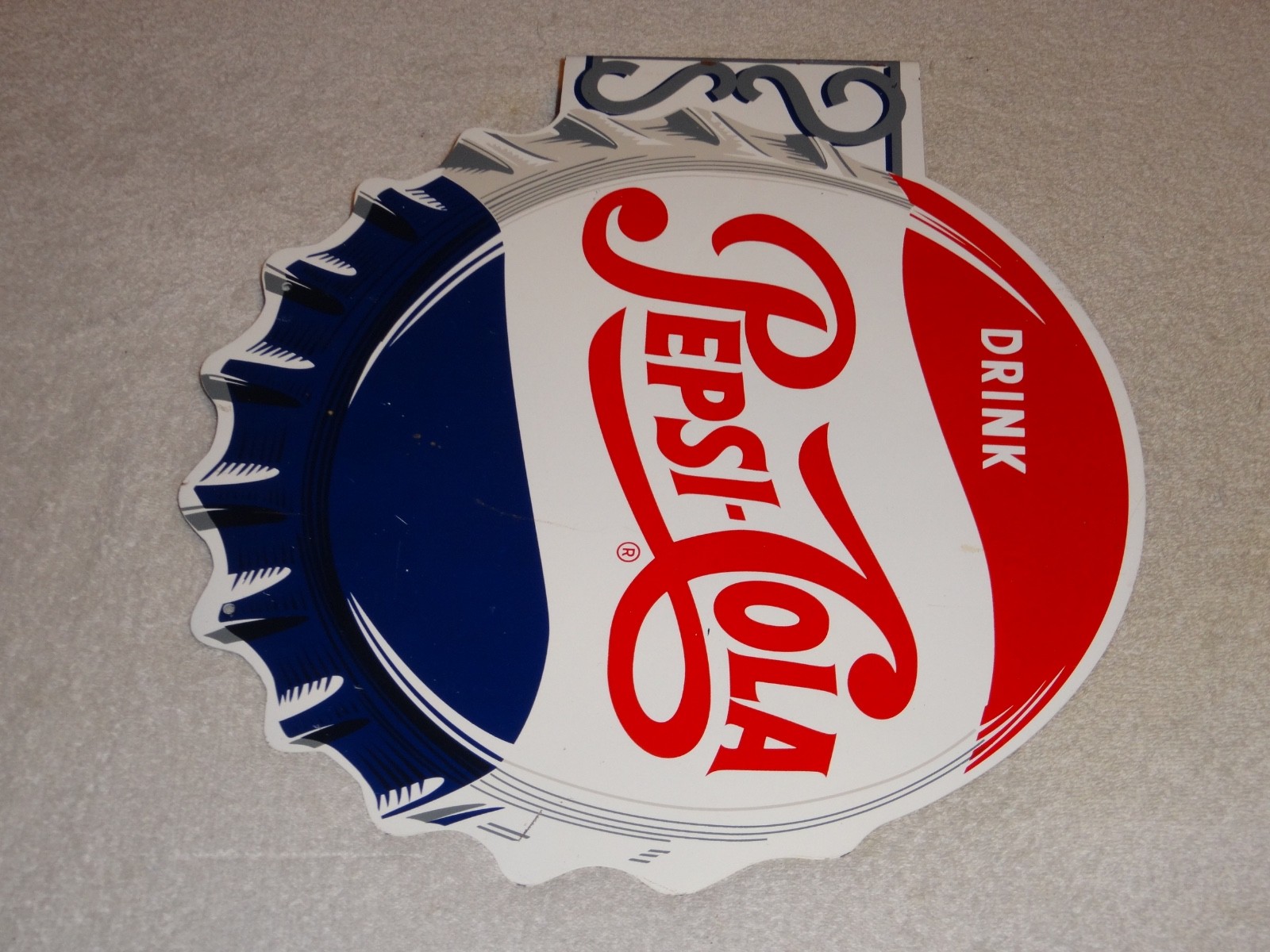 VINTAGE DRINK PEPSI COLA DIECUT 14" METAL SODA POP GASOLINE OIL FLANGE SIGN M173