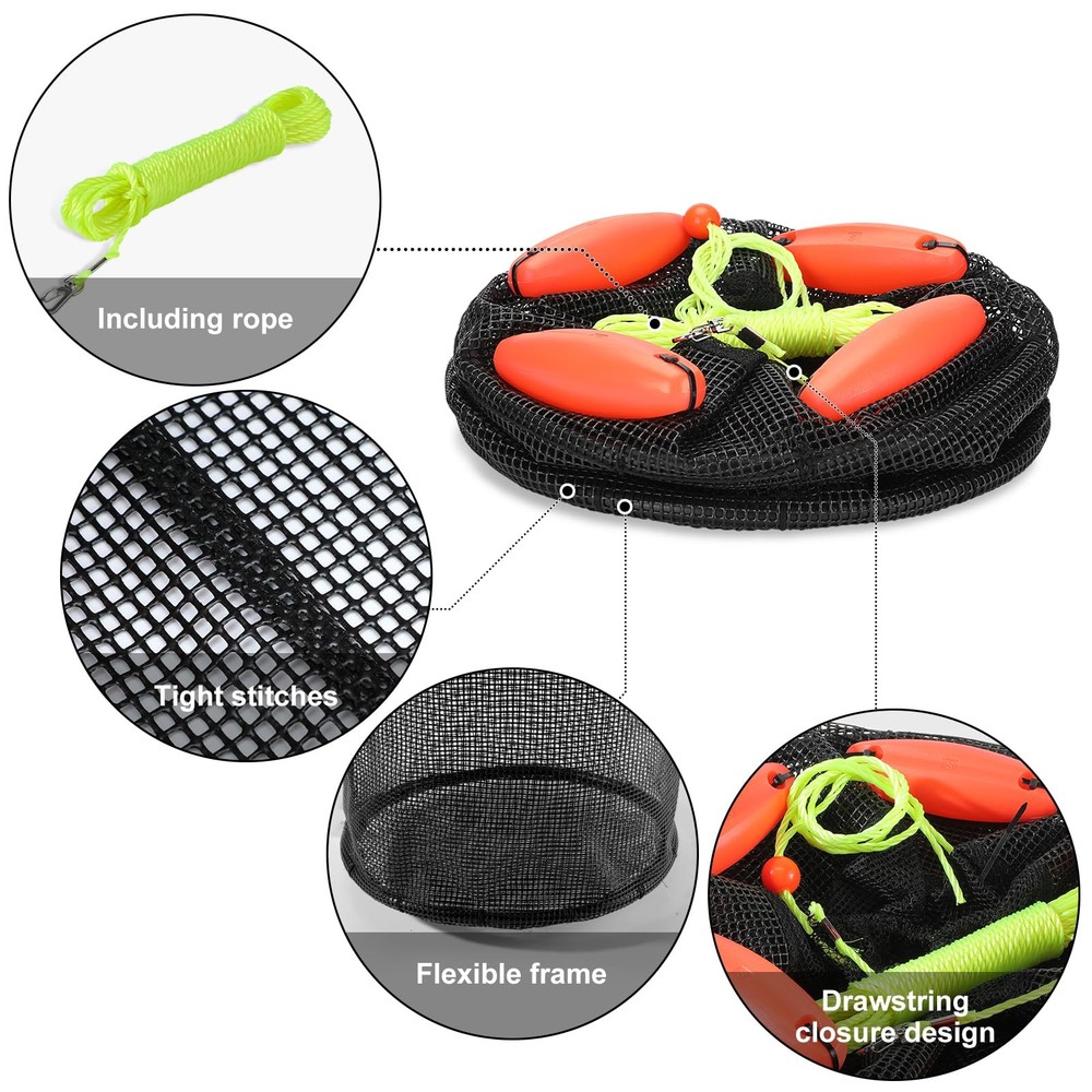 Large Foldable Floating Fish Basket for Live Caught Fish, Collapsible Mesh Ba...