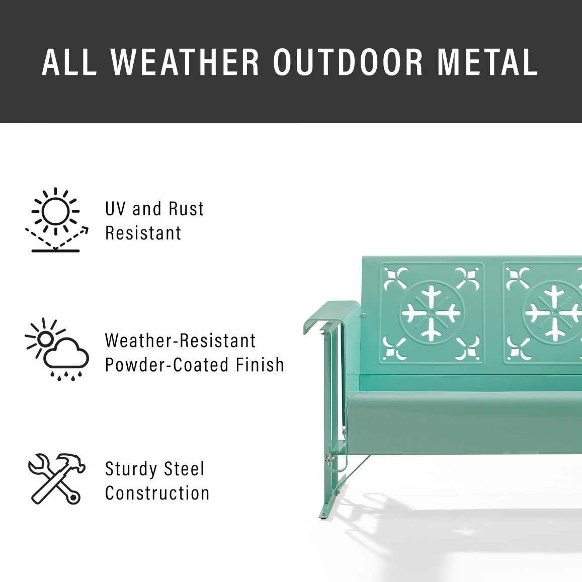 Crosley Furniture Azalea Retro Outdoor Sofa Glider in Aqua Gloss