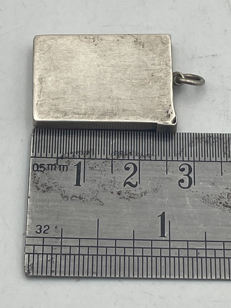 RARE ANTIQUE FLAT TOP SOLID SILVER VESTA CASE SLIDING DOOR PENDENT