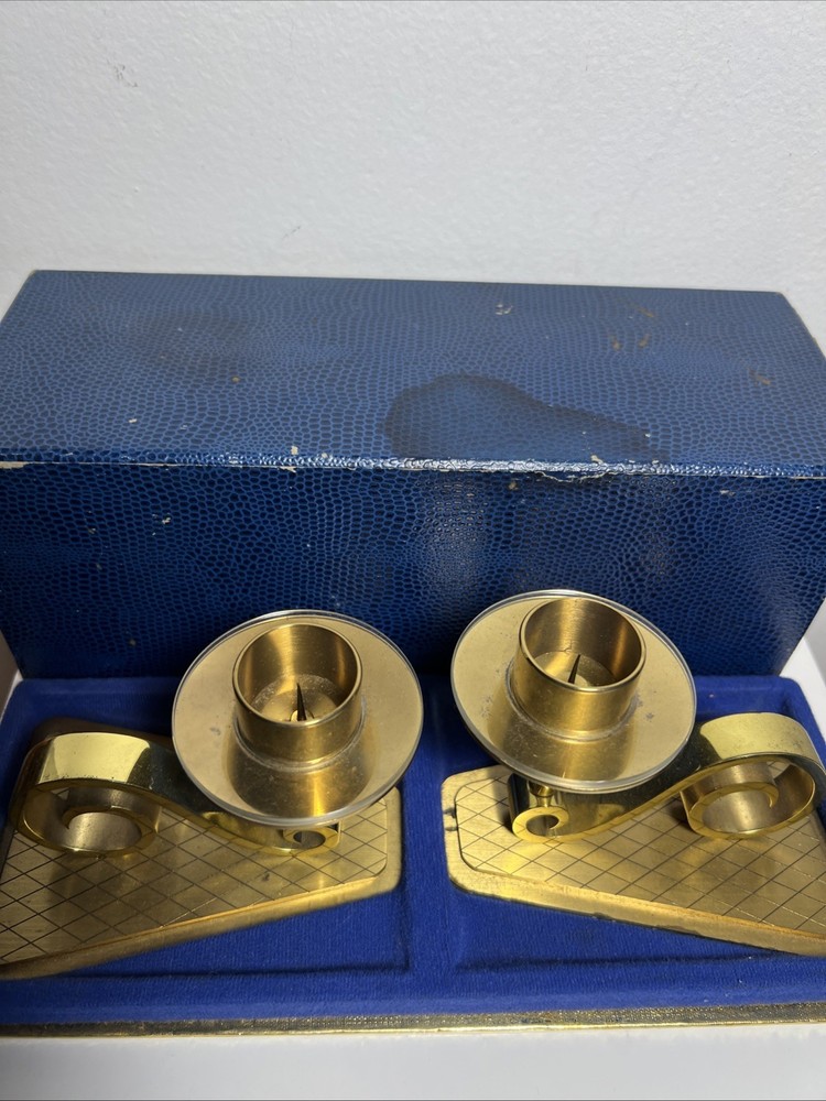 Solid Brass Candlestick Holders MCM made In Switzerland Stamped On Bottom