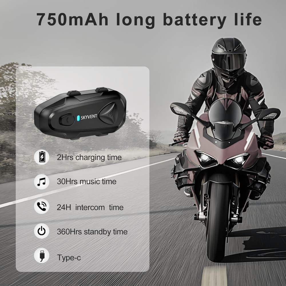SKYVENT Q4 Motorcycle Bluetooth Communication System Headset One Size, Black