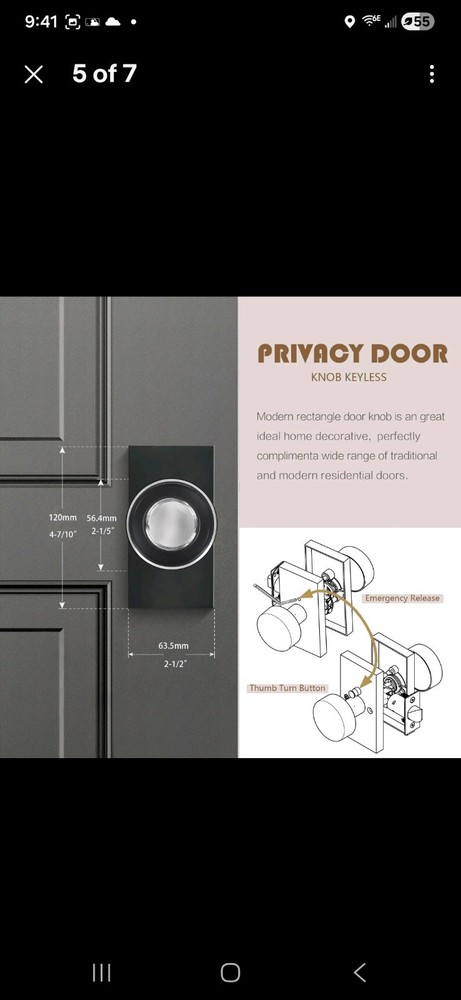 BonKuDoo Glass Door Knobs Interior Privacy 1 Pack, Matte Black