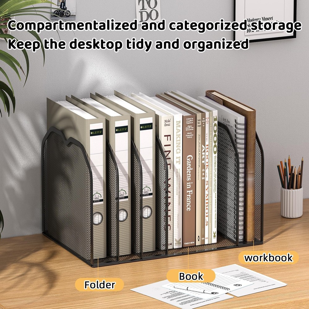 Black 7-Section File Folder Organizer for Desk – Metal Vertical File Holde