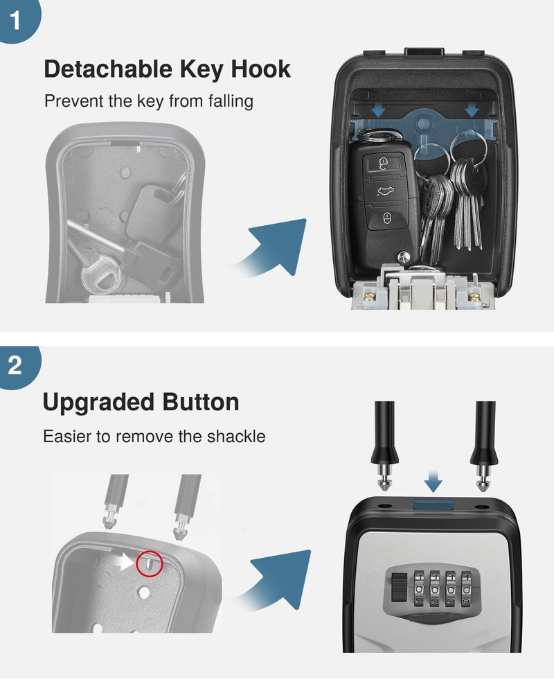 Large Key Lockbox, Waterproof, Rustproof Aluminum, Resettable Code | Secure Key