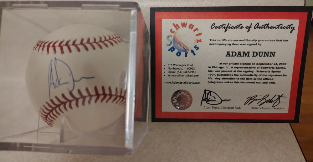 Adam Dunn Signed  Baseball Autograph  COA
