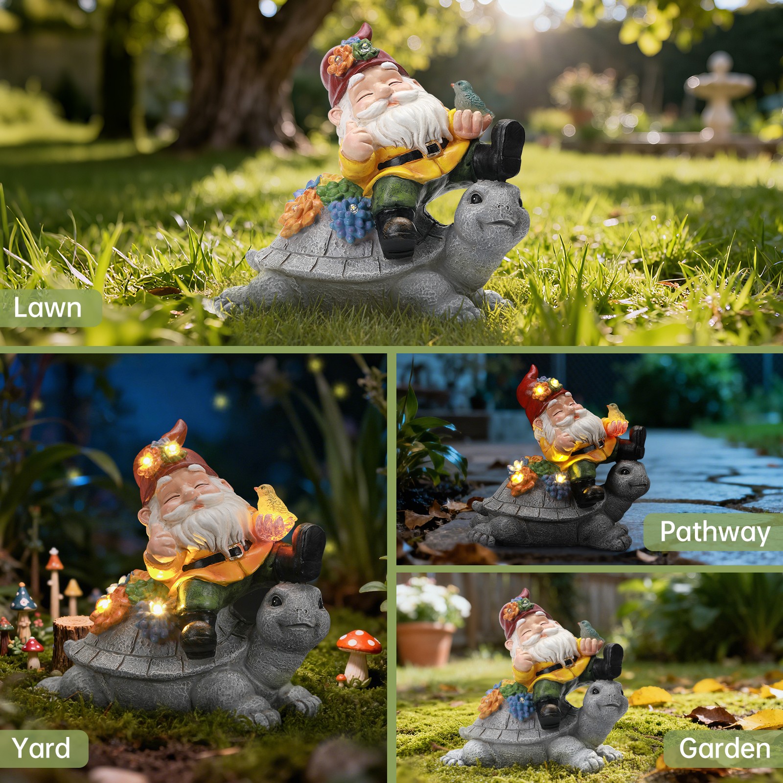 Solar-Powered Garden Gnomes: Turtle & Flower Statues for Outdoor Decor 🌞🏡✨