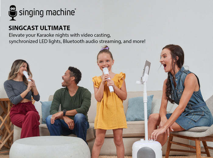 SINGING MACHINE SINGCAST ULTIMATE KARAOKE SYSTEM W/ MICROPHONES, WHITE