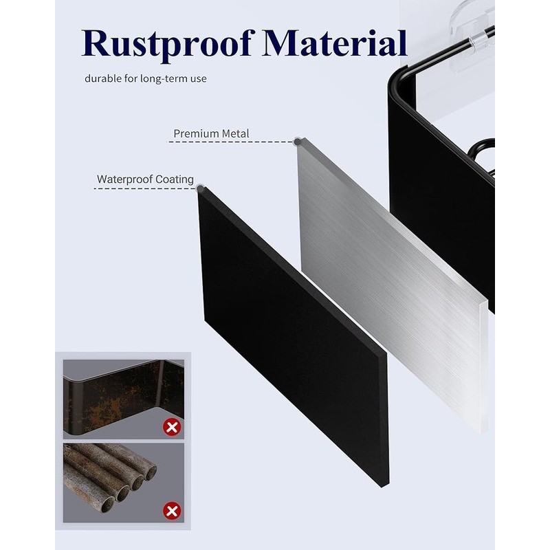 Rustproof Shower Caddy Wall Mount Organizer Quick Drainage Adhesive Installation