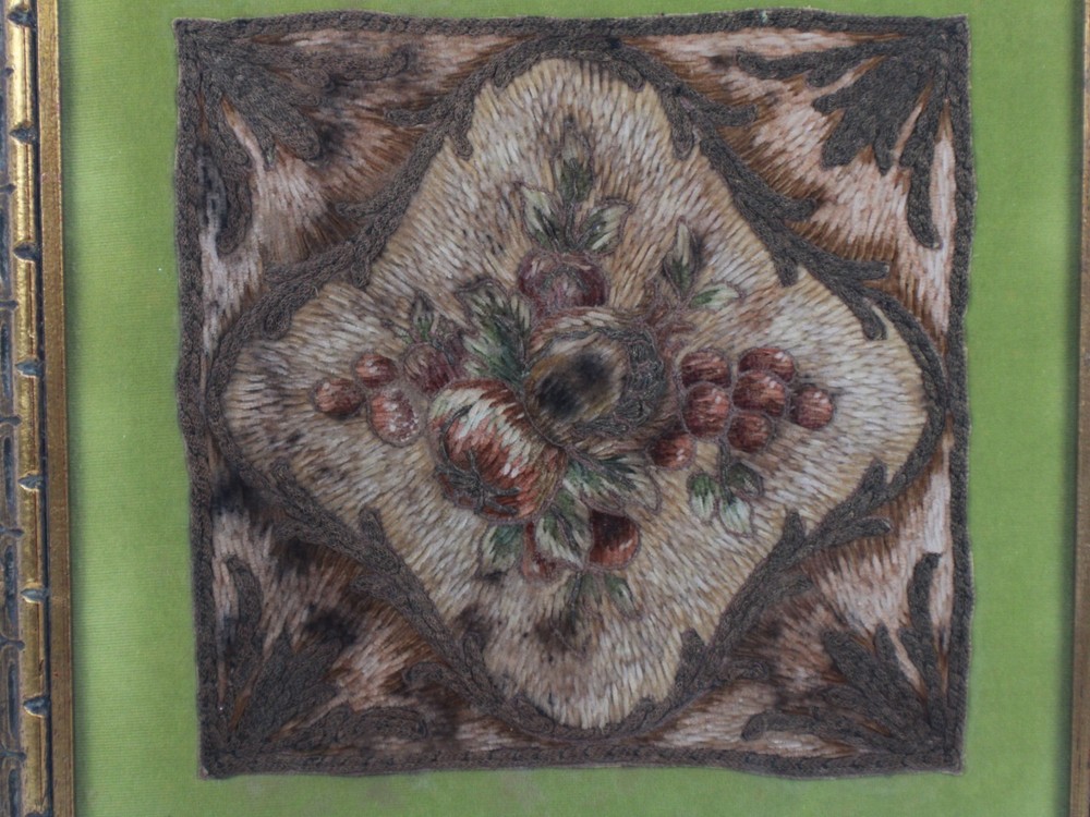 Antique Needlepoint Fabric Weave Framed