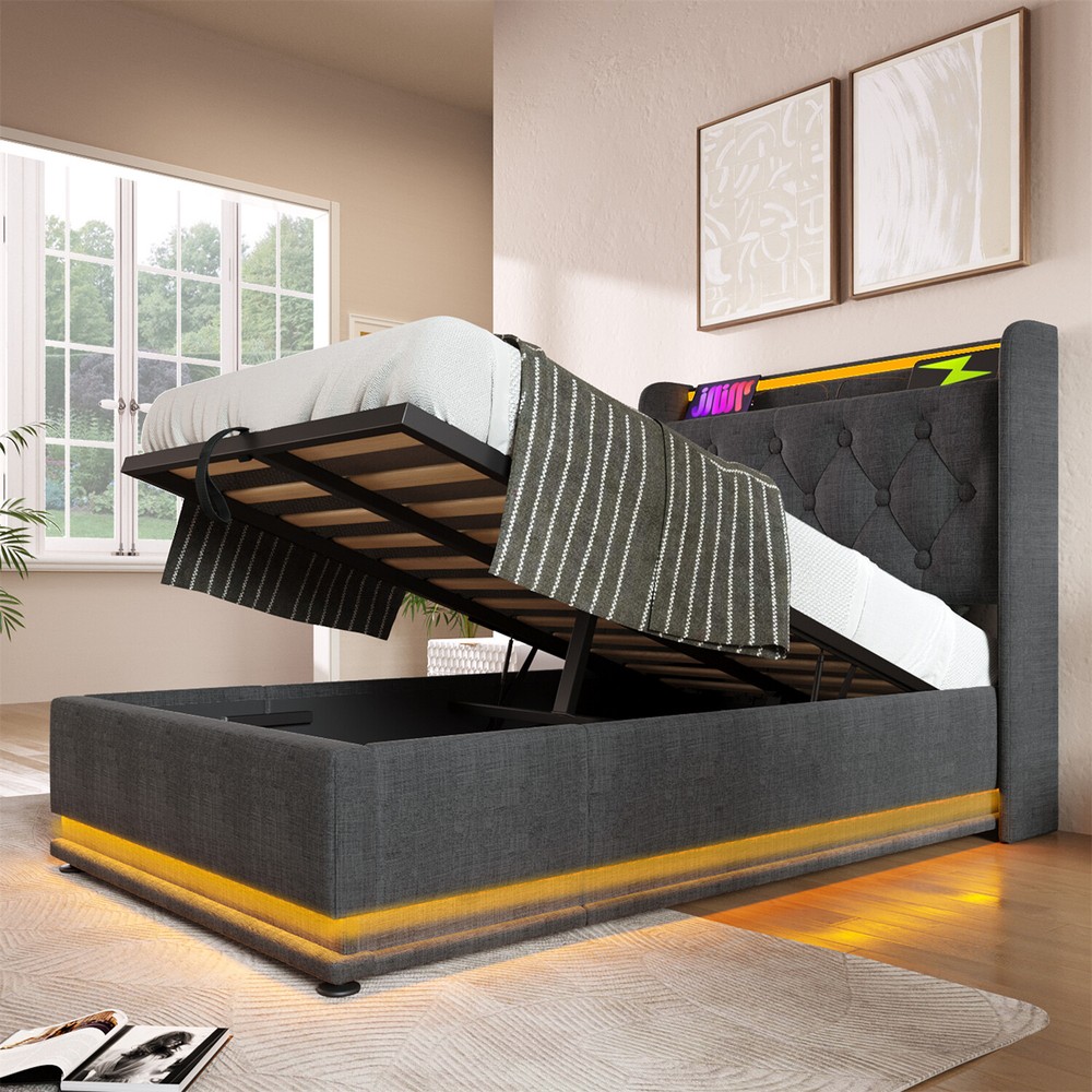 Twin/Full/Queen/King Size Upholstered Platform Bed with Hydraulic Storage System