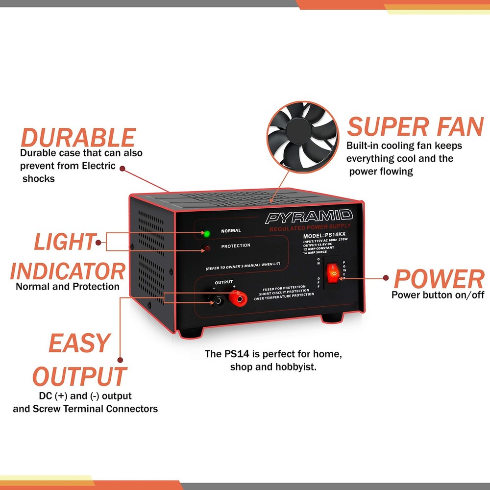 Pyramid Universal Compact Bench Power Supply- 12 Amp Linear Regulated Home La...