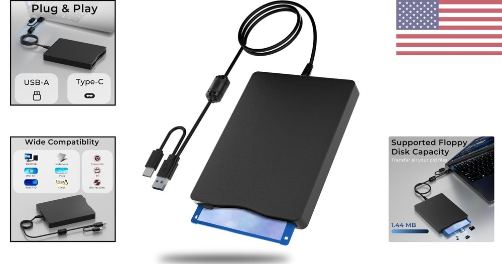Durable 3.5" USB Floppy Disk Drive - Lightweight, Plug & Play for Easy Access