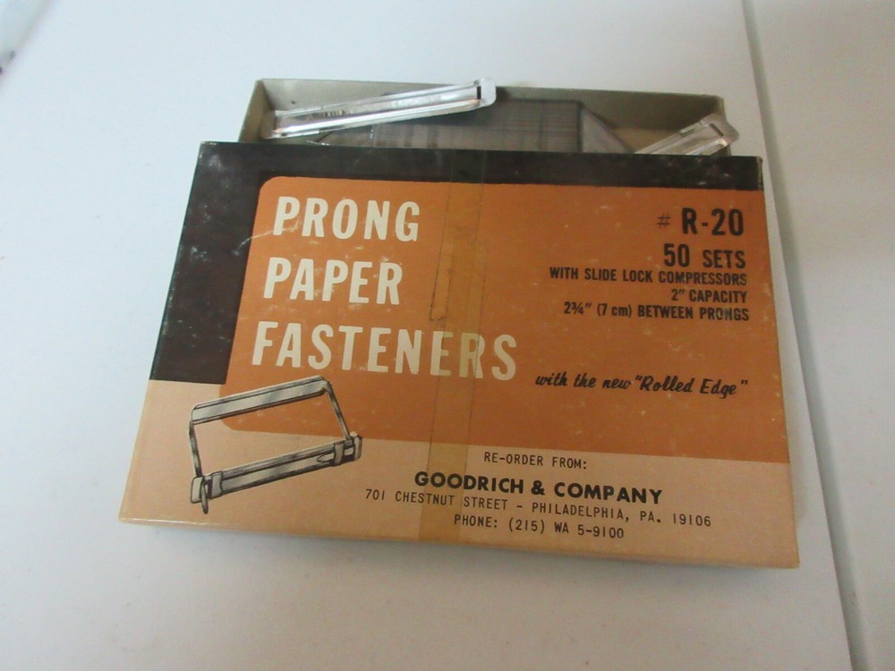 Goodrich & Comp. , Prong Paper Fasteners , 2"Capacity , 23/4"Between Post , NIB