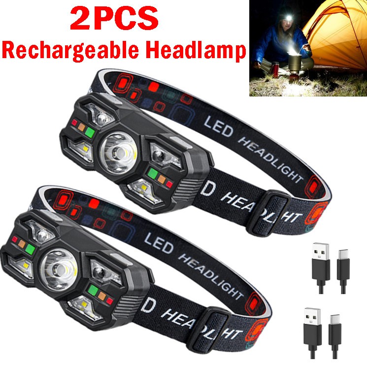 2X Headlamp Rechargeable Super Bright LED Head Light Forehead Flashlight Outdoor