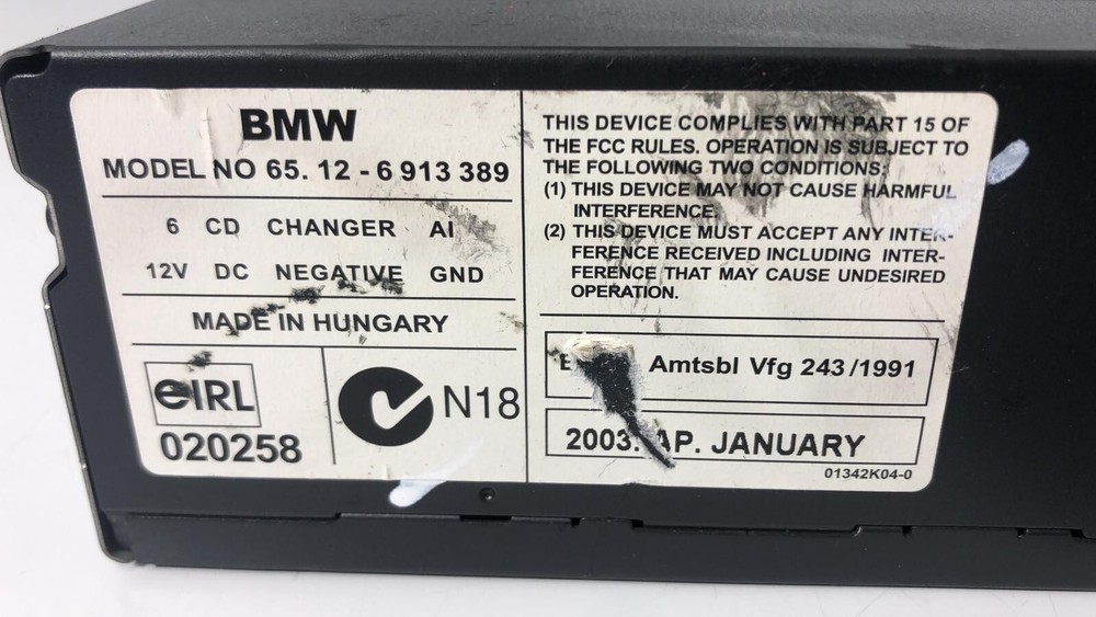 BMW E46 E39 X5 6 CD CHANGER 6913389 NO CODE F23 #074