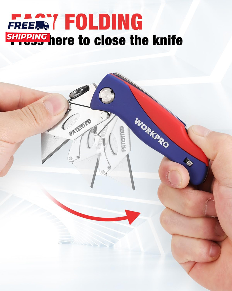 Folding Utility Knife, Quick-Change Box Cutter, Blade Storage in Handle with 5 E