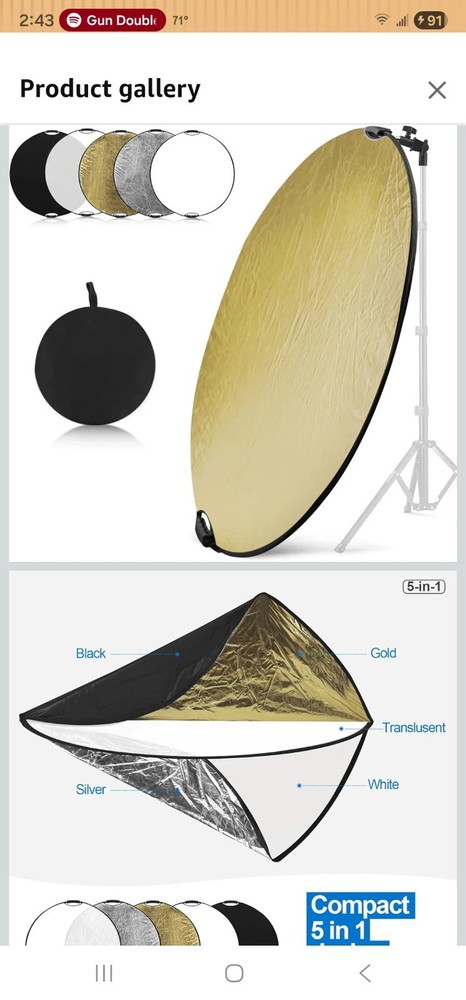 Photography Reflector 43 Inch 5 in 1 Collapsible Light Diffuser Disc Studio (BB)
